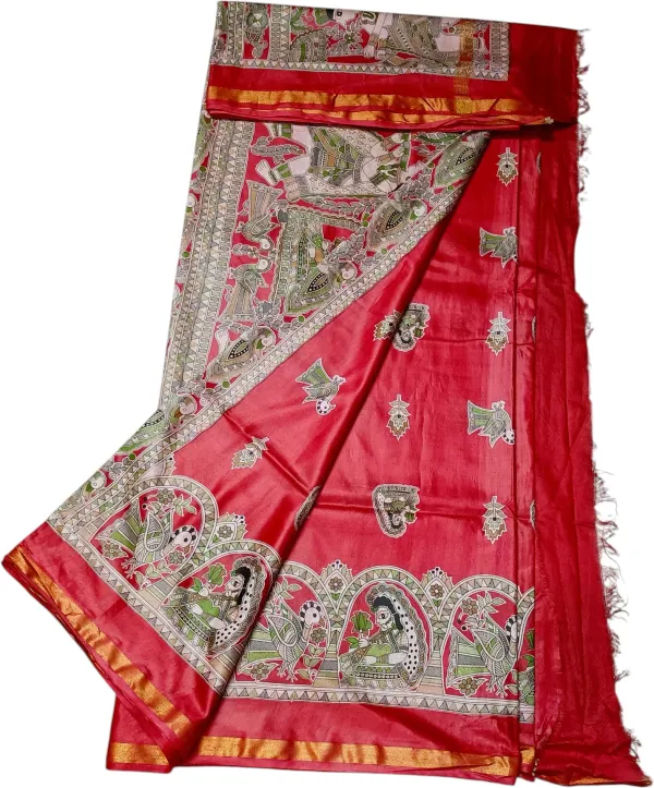 Red_Cotton_Silk_Premium_Madhubani_Saree_Forwomen