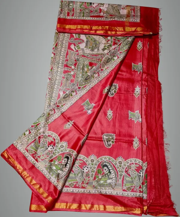 Red_Cotton_Silk_Premium_Madhubani_Saree_Forwomen