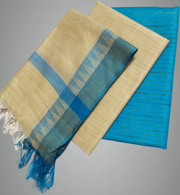 Beige_And_Blue_Cotton_Blend_Premium_Salwar_Suit_Material_For_Women