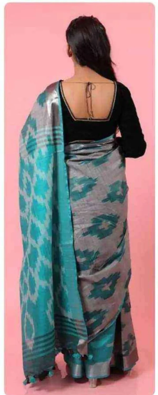 Blue_And_Grey_Cotton_Blend_Premium_Bhagalpuri_Saree_For_Women