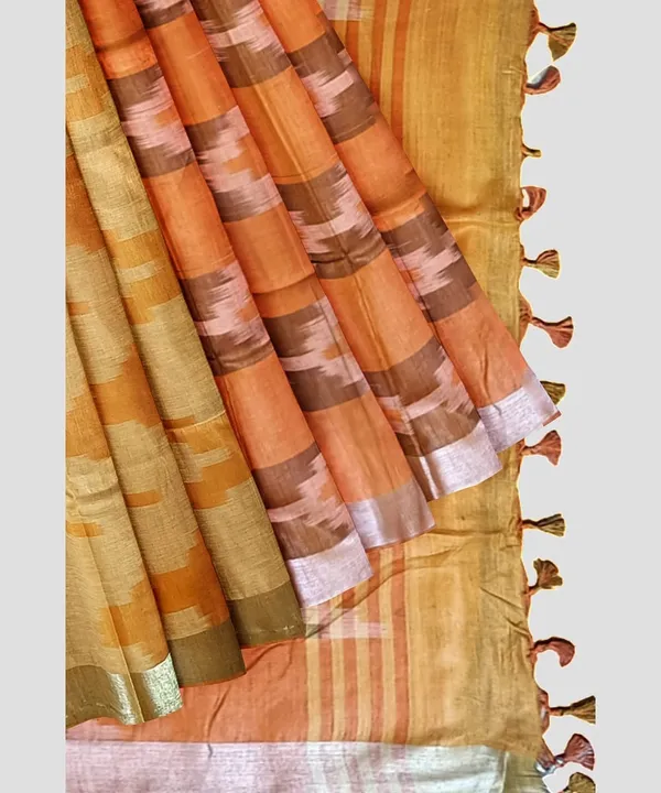 Orange_Cotton_Blend_Premium_Ikkat_Saree_Forwomen