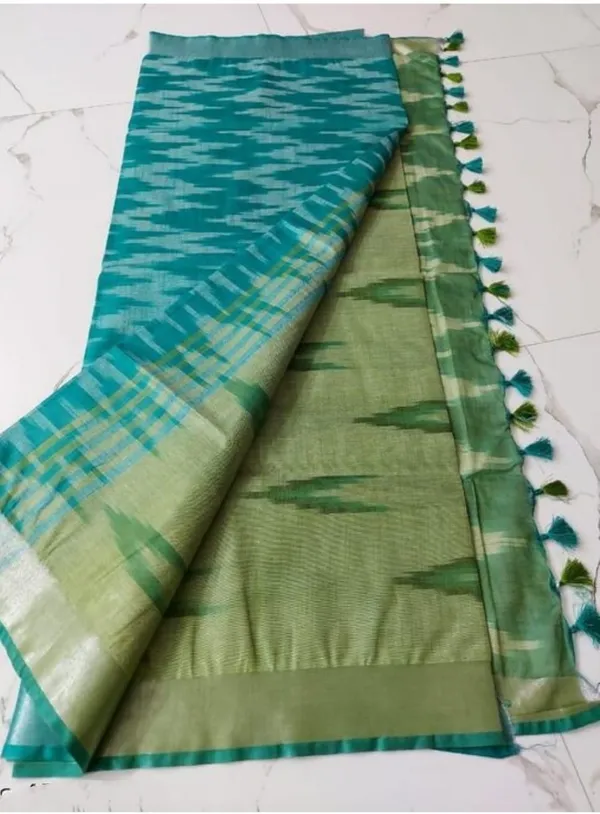 Light_Green_Cotton_Blend_Premium_Ikkat_Saree_Forwomen