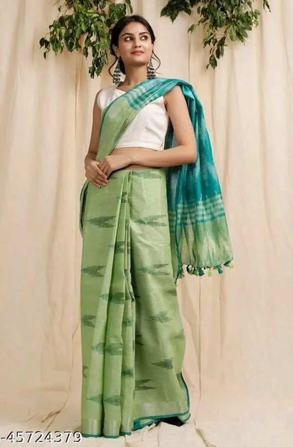 Light_Green_Cotton_Blend_Premium_Ikkat_Saree_Forwomen