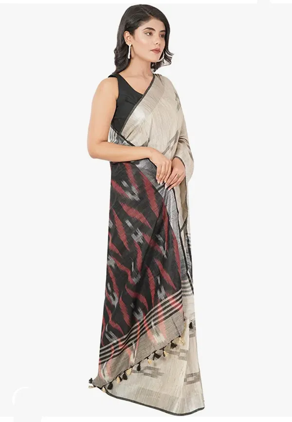 Beige_Cotton_Blend_Premium_Ikkat_Saree_Forwomen