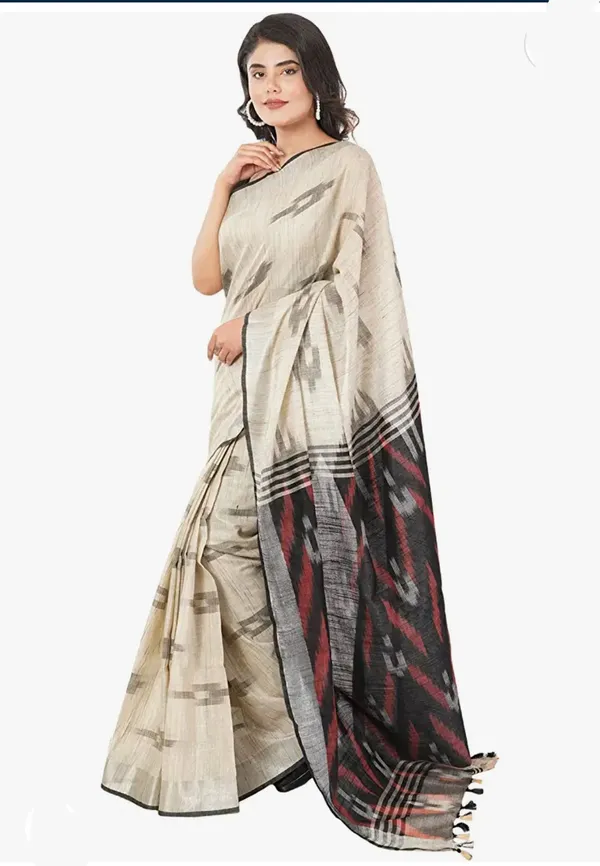 Beige_Cotton_Blend_Premium_Ikkat_Saree_Forwomen