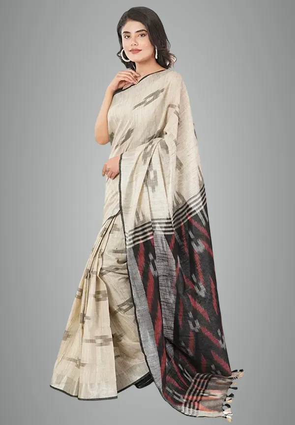 Beige_Cotton_Blend_Premium_Ikkat_Saree_Forwomen