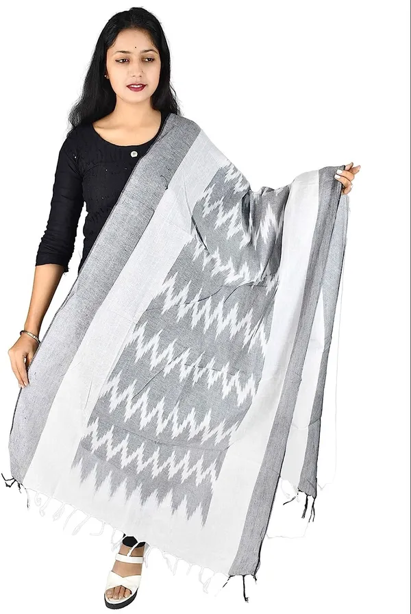 Grey_And_White_Pure_Cotton_Premium_Dupatta_Forwomen