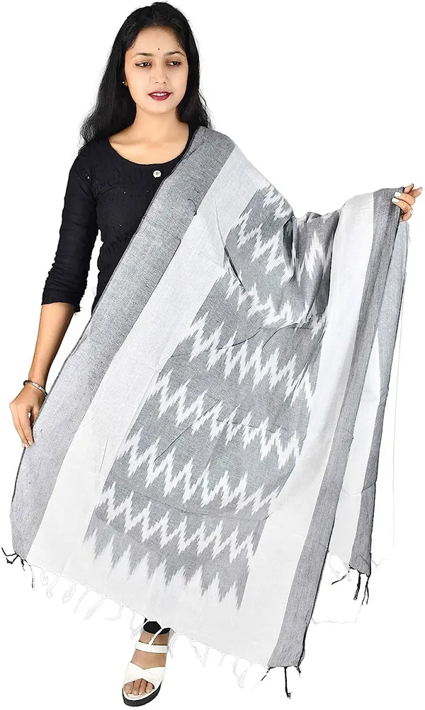 Grey_And_White_Pure_Cotton_Premium_Dupatta_Forwomen