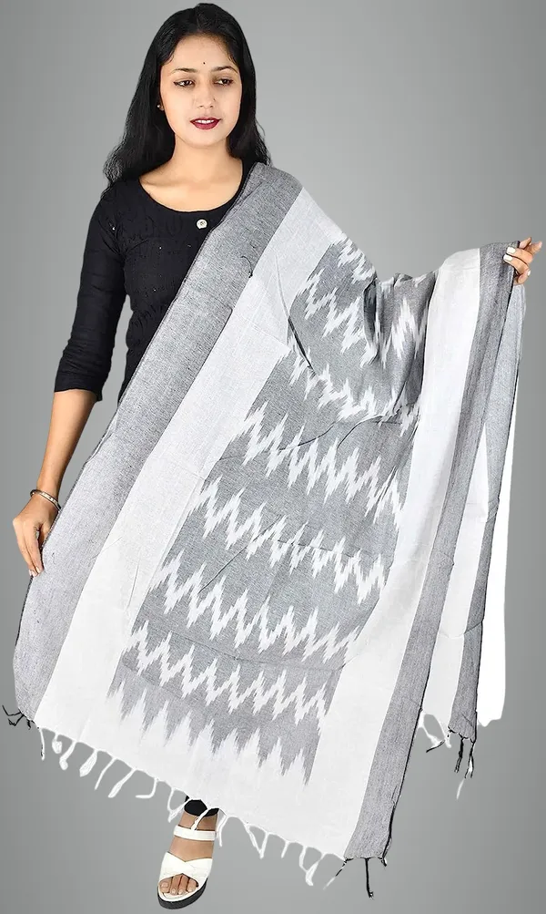 Grey_And_White_Pure_Cotton_Premium_Dupatta_Forwomen