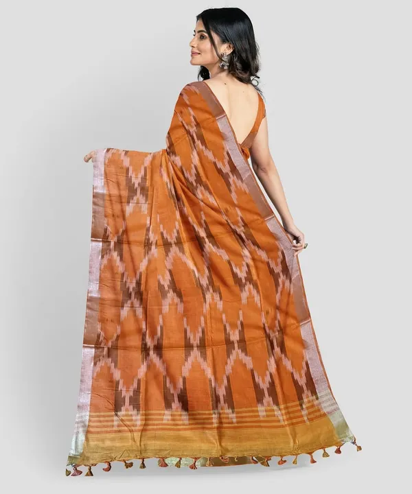 Orange_Cotton_Blend_Premium_Bhagalpuri_Saree_Forwomen