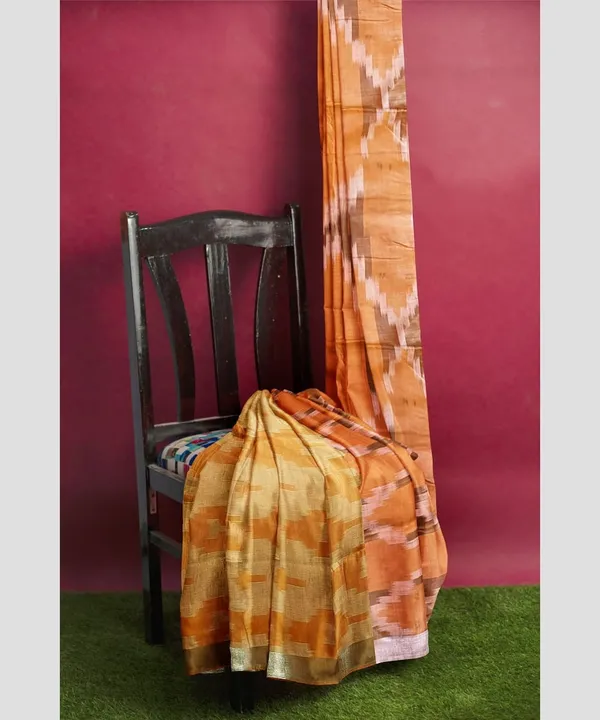 Orange_Cotton_Blend_Premium_Bhagalpuri_Saree_Forwomen