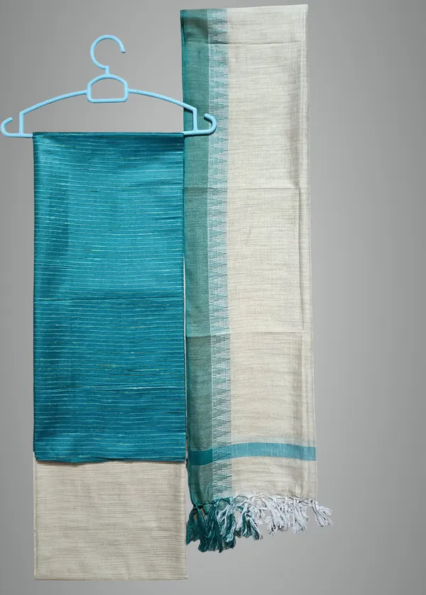 White_And_Blue_Cotton_Silk_Blend_Premium_Salwar_Suit_Material_For_Women