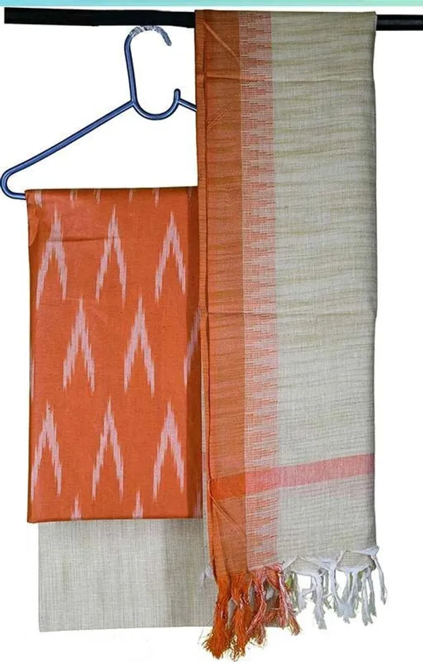 Orange_And_Grey_Khadi_Cotton_Premium_Salwar_Suit_Material_Forwomen