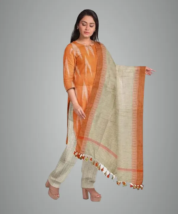 Orange_And_Grey_Khadi_Cotton_Premium_Salwar_Suit_Material_Forwomen