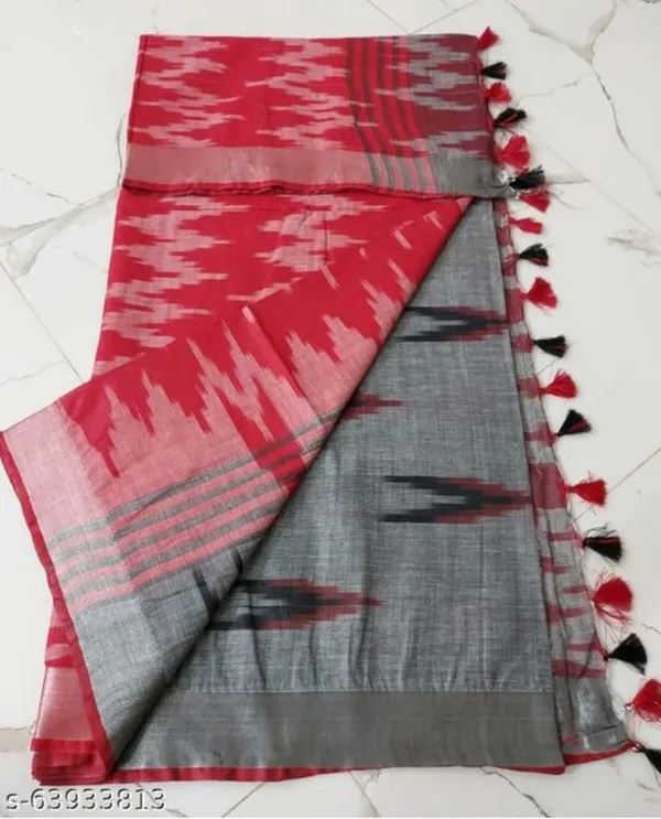 Grey_Cotton_Blend_Premium_Ikkat_Saree_For_Women