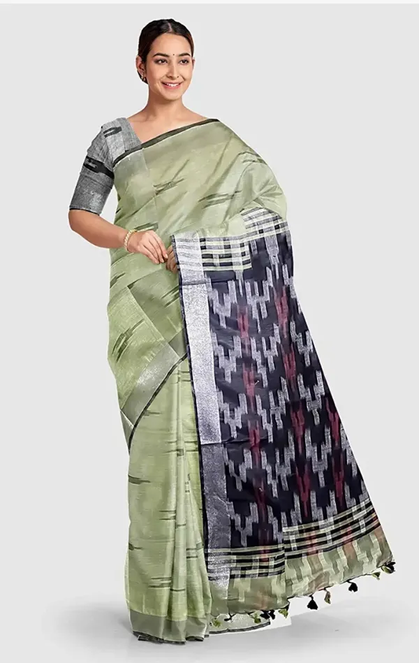 Light_Green_Cotton_Blend_Premium_Ikkat_Saree_Forwomen