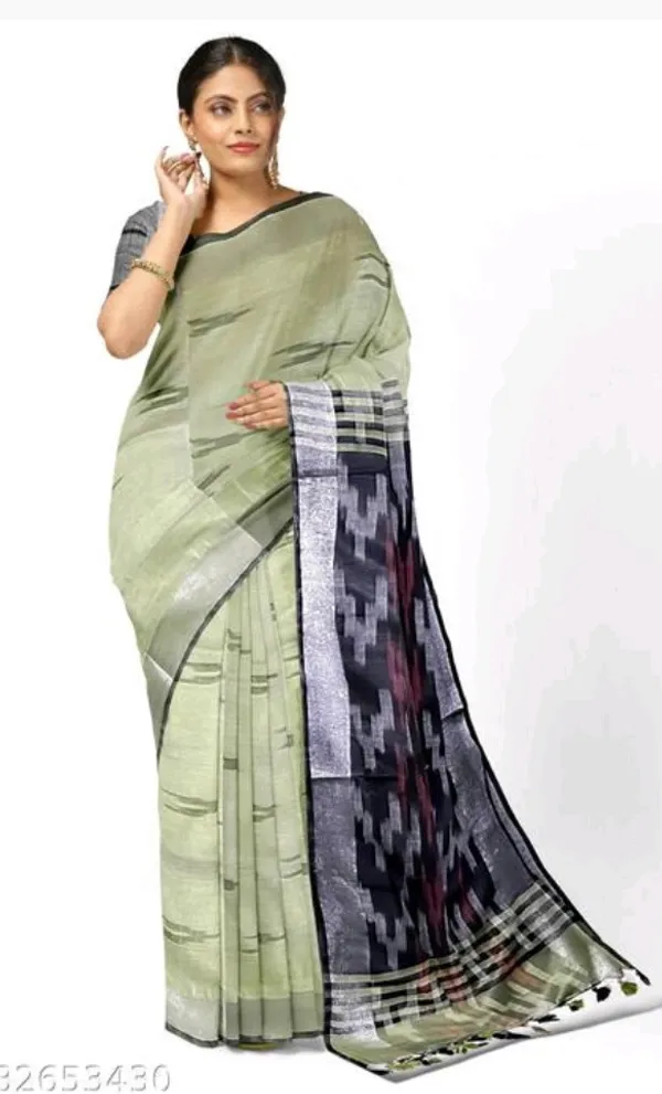 Light_Green_Cotton_Blend_Premium_Ikkat_Saree_Forwomen