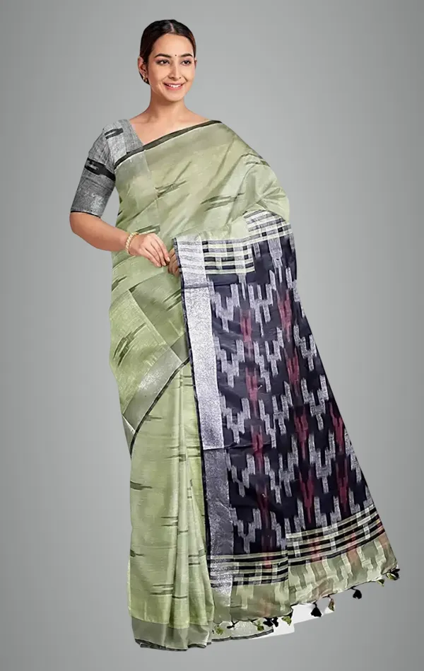Light_Green_Cotton_Blend_Premium_Ikkat_Saree_Forwomen