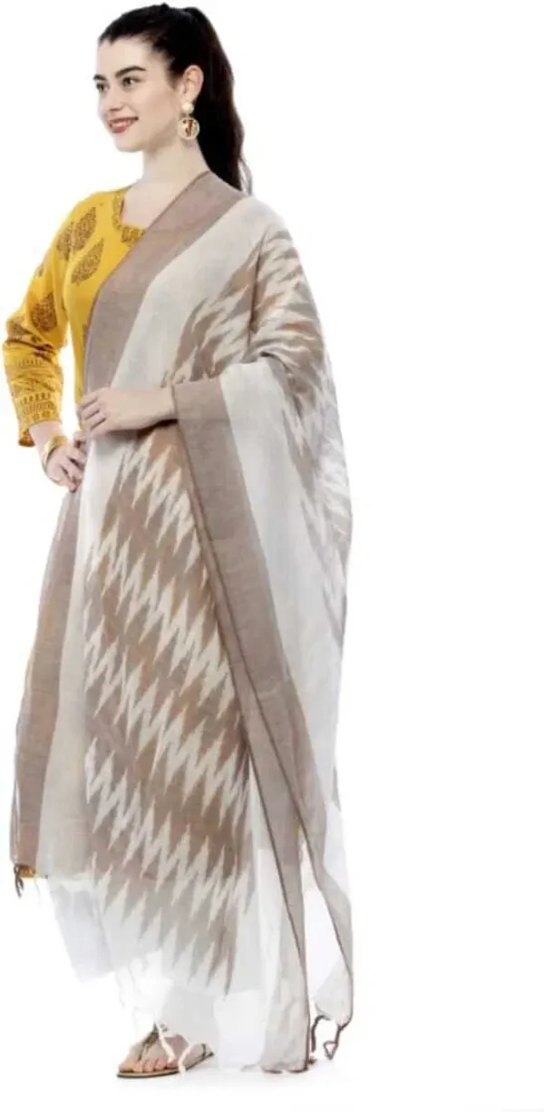 Brown_And_White_Cotton_Silk_Premium_Dupatta_For_Women