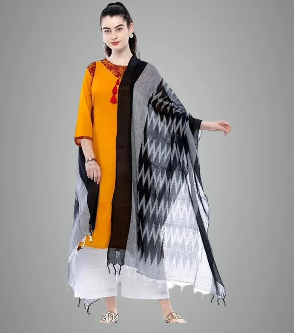 Black_And_Grey_Pure_Cotton_Premium_Dupatta_For_Women