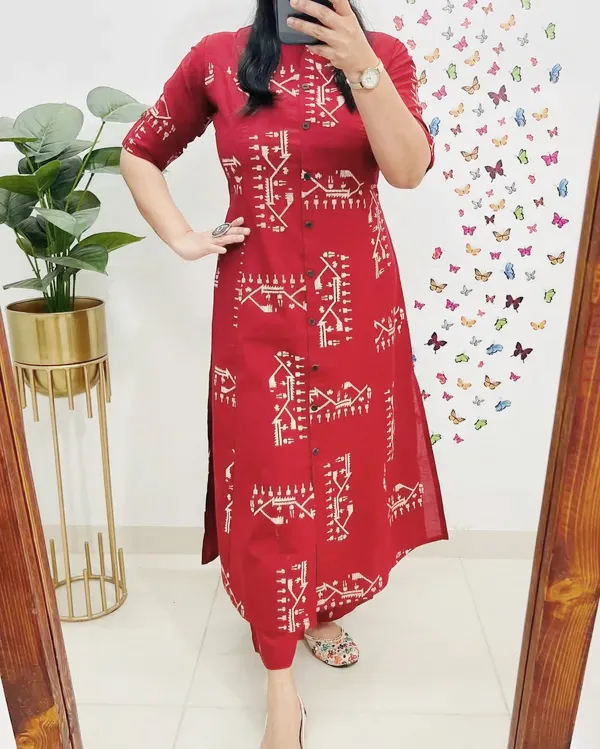 Pure_Cotton_Red_Kurta_and_Pants_with_White_Design