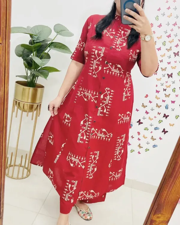 Pure_Cotton_Red_Kurta_and_Pants_with_White_Design