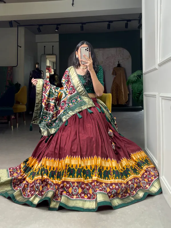 Maroon_Dola_Silk_Patola_Print_Traditional_Lehenga_Choli_For_Women