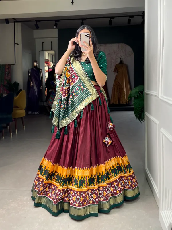 Maroon_Dola_Silk_Patola_Print_Traditional_Lehenga_Choli_For_Women