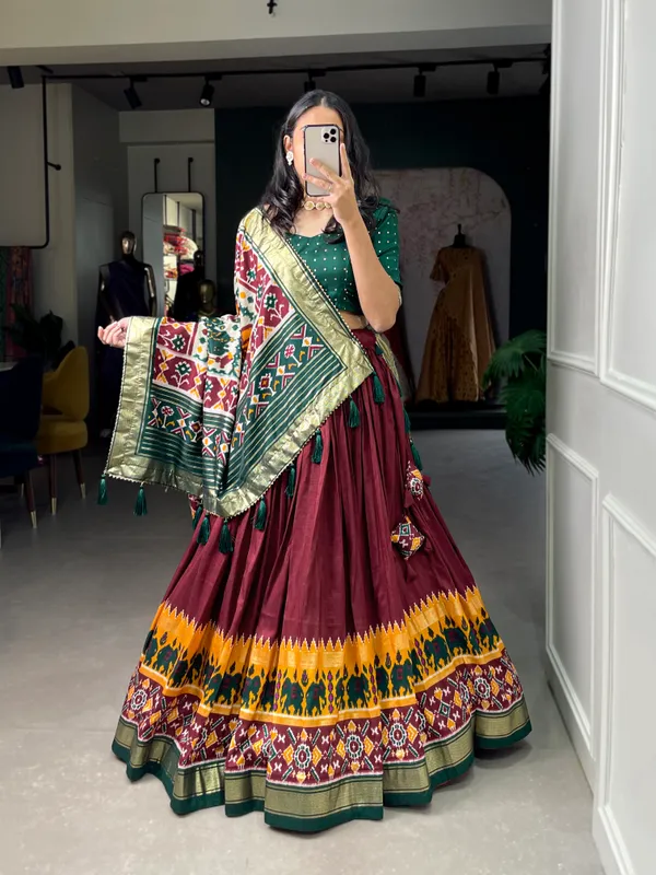 Maroon_Dola_Silk_Patola_Print_Traditional_Lehenga_Choli_For_Women