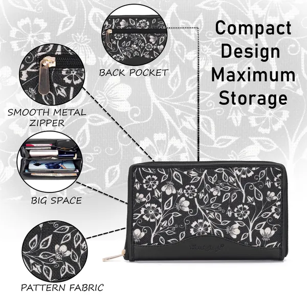 Hard_Craft_Wallet_For_Woman_Floral_Print_Vegan_Leather_Purse_For_Woman_Stylish_Ladies_Hand_Purse_For_Women_Holds_Cash_Cards_Mobile_Coin_Pocket_Clutch_Purse_With_Zip_Closure_Gift_For_Women_Girls