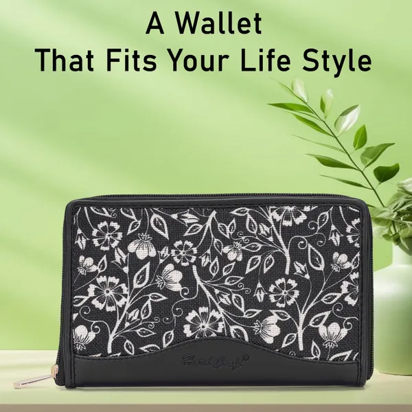 Hard_Craft_Wallet_For_Woman_Floral_Print_Vegan_Leather_Purse_For_Woman_Stylish_Ladies_Hand_Purse_For_Women_Holds_Cash_Cards_Mobile_Coin_Pocket_Clutch_Purse_With_Zip_Closure_Gift_For_Women_Girls