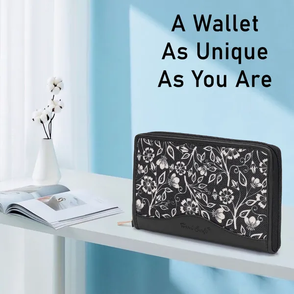 Hard_Craft_Wallet_For_Woman_Floral_Print_Vegan_Leather_Purse_For_Woman_Stylish_Ladies_Hand_Purse_For_Women_Holds_Cash_Cards_Mobile_Coin_Pocket_Clutch_Purse_With_Zip_Closure_Gift_For_Women_Girls
