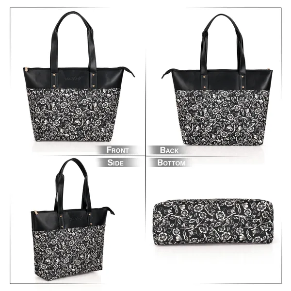 Hard_Craft_Floral_Print_Women's_Vegan_Leather_Stylish_Tote_Bag_For_Women_Office_Use_With_Personalize_Tag_Hand_Bag_Purse_Casual_Shoulder_Bag_For_College_Girls