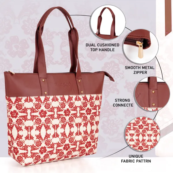 Hard_Craft_Floral_Print_Women's_Vegan_Leather_Stylish_Tote_Bag_For_Women_Office_Use_With_Personalize_Tag_Hand_Bag_Purse_Casual_Shoulder_Bag_For_College_Girls
