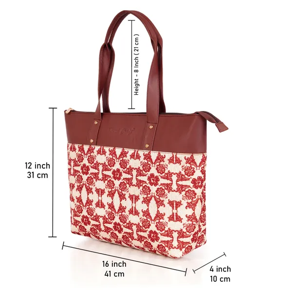 Hard_Craft_Floral_Print_Women's_Vegan_Leather_Stylish_Tote_Bag_For_Women_Office_Use_With_Personalize_Tag_Hand_Bag_Purse_Casual_Shoulder_Bag_For_College_Girls