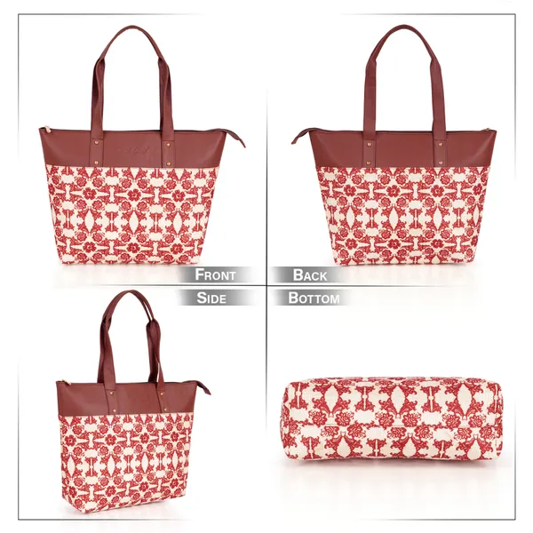 Hard_Craft_Floral_Print_Women's_Vegan_Leather_Stylish_Tote_Bag_For_Women_Office_Use_With_Personalize_Tag_Hand_Bag_Purse_Casual_Shoulder_Bag_For_College_Girls