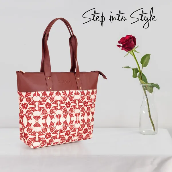 Hard_Craft_Floral_Print_Women's_Vegan_Leather_Stylish_Tote_Bag_For_Women_Office_Use_With_Personalize_Tag_Hand_Bag_Purse_Casual_Shoulder_Bag_For_College_Girls
