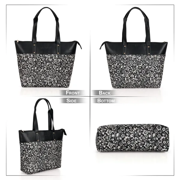 Hard_Craft_Floral_Print_Women's_Vegan_Leather_Stylish_Tote_Bag_For_Women_Office_Use_With_Personalize_Tag_Hand_Bag_Purse_Casual_Shoulder_Bag_For_College_Girls