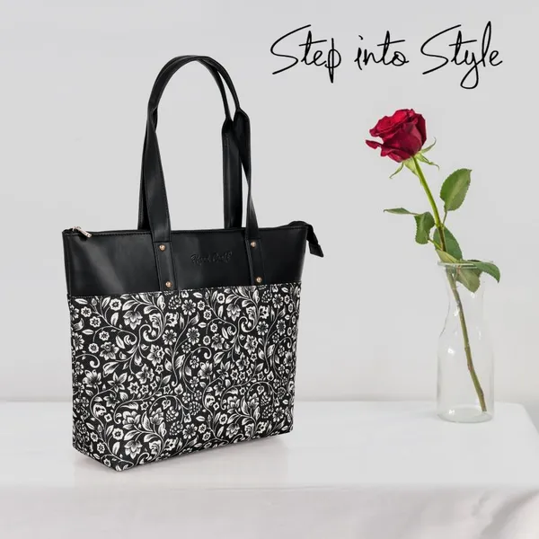 Hard_Craft_Floral_Print_Women's_Vegan_Leather_Stylish_Tote_Bag_For_Women_Office_Use_With_Personalize_Tag_Hand_Bag_Purse_Casual_Shoulder_Bag_For_College_Girls