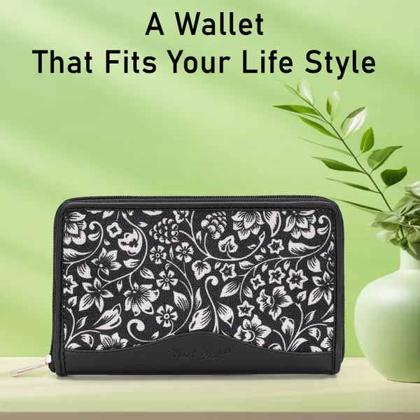 Hard_Craft_Wallet_For_Woman_Floral_Print_Vegan_Leather_Purse_For_Woman_Stylish_Ladies_Hand_Purse_For_Women_Holds_Cash_Cards_Mobile_Coin_Pocket_Clutch_Purse_With_Zip_Closure_Gift_For_Women_Girls