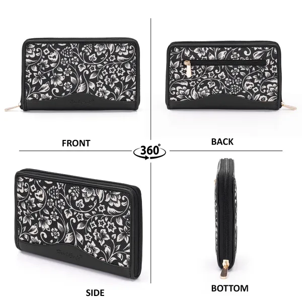 Hard_Craft_Wallet_For_Woman_Floral_Print_Vegan_Leather_Purse_For_Woman_Stylish_Ladies_Hand_Purse_For_Women_Holds_Cash_Cards_Mobile_Coin_Pocket_Clutch_Purse_With_Zip_Closure_Gift_For_Women_Girls
