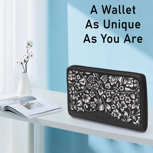 Hard_Craft_Wallet_For_Woman_Floral_Print_Vegan_Leather_Purse_For_Woman_Stylish_Ladies_Hand_Purse_For_Women_Holds_Cash_Cards_Mobile_Coin_Pocket_Clutch_Purse_With_Zip_Closure_Gift_For_Women_Girls