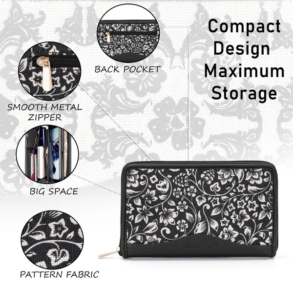 Hard_Craft_Wallet_For_Woman_Floral_Print_Vegan_Leather_Purse_For_Woman_Stylish_Ladies_Hand_Purse_For_Women_Holds_Cash_Cards_Mobile_Coin_Pocket_Clutch_Purse_With_Zip_Closure_Gift_For_Women_Girls