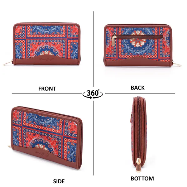 Hard_Craft_Wallet_For_Woman_Mandala_Print_Vegan_Leather_Purse_For_Woman_Stylish_Ladies_Hand_Purse_For_Women_Holds_Cash_Cards_Mobile_Coin_Pocket_Clutch_Purse_With_Zip_Closure_Gift_For_Women_Girls