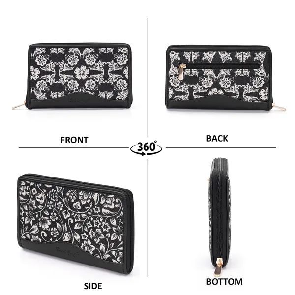 Hard_Craft_Wallet_For_Woman_Floral_Print_Vegan_Leather_Purse_For_Woman_Stylish_Ladies_Hand_Purse_For_Women_Holds_Cash_Cards_Mobile_Coin_Pocket_Clutch_Purse_With_Zip_Closure_Gift_For_Women_Girls