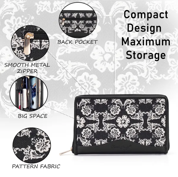 Hard_Craft_Wallet_For_Woman_Floral_Print_Vegan_Leather_Purse_For_Woman_Stylish_Ladies_Hand_Purse_For_Women_Holds_Cash_Cards_Mobile_Coin_Pocket_Clutch_Purse_With_Zip_Closure_Gift_For_Women_Girls