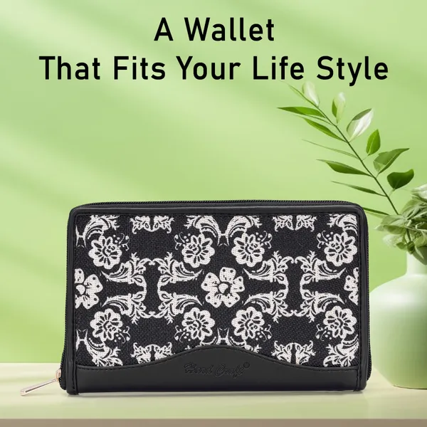 Hard_Craft_Wallet_For_Woman_Floral_Print_Vegan_Leather_Purse_For_Woman_Stylish_Ladies_Hand_Purse_For_Women_Holds_Cash_Cards_Mobile_Coin_Pocket_Clutch_Purse_With_Zip_Closure_Gift_For_Women_Girls