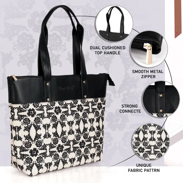 Hard_Craft_Floral_Print_Women's_Vegan_Leather_Stylish_Tote_Bag_For_Women_Office_Use_With_Personalize_Tag_Hand_Bag_Purse_Casual_Shoulder_Bag_For_College_Girls