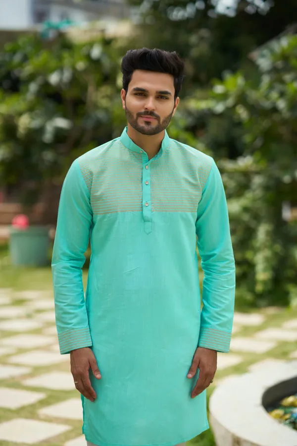 Aishwaria_Teal_Couple_Dress_Silk_Saree_&_Kurta