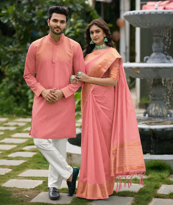 Aishwaria_Pink_Couple_Dress_Silk_Saree_&_Kurta